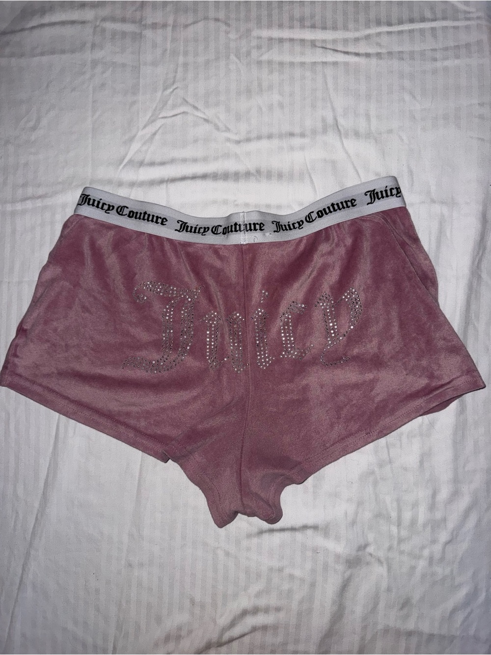 Juicy Couture Rose Pink Velour Rhinestone Logo Shorts
